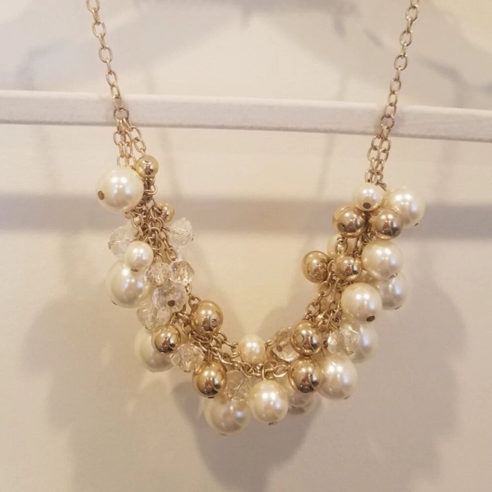 The Limited Faux Pearl Faceted Crystal & Bead Cluster Necklace Gold tone